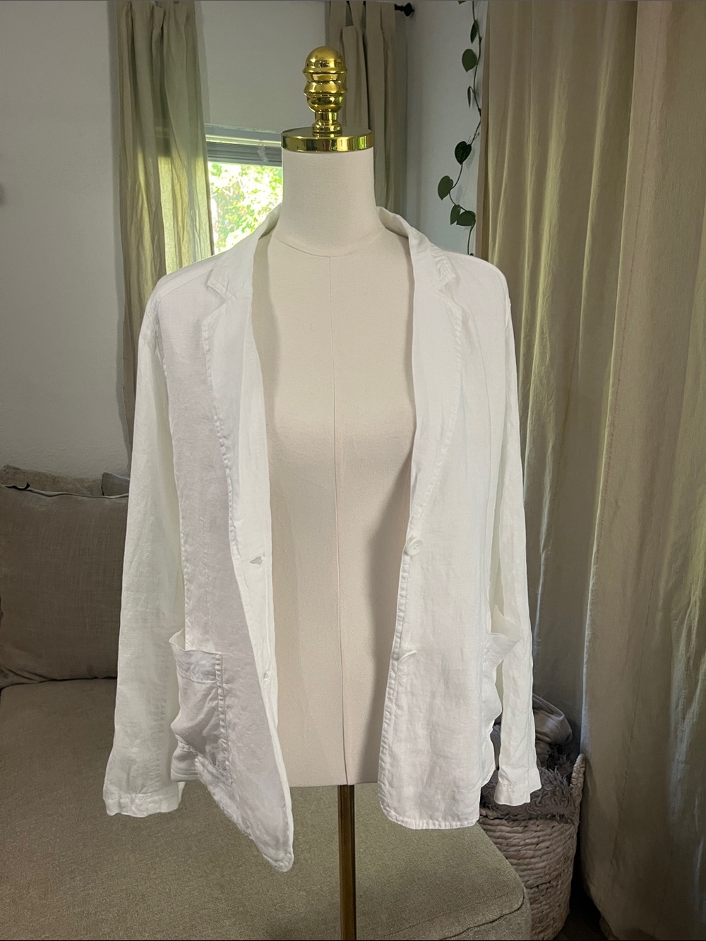 Eileen Fisher Organic Irish Linen Tower Sleeve & Cotton Panel Blazer Large - Picture 13 of 13